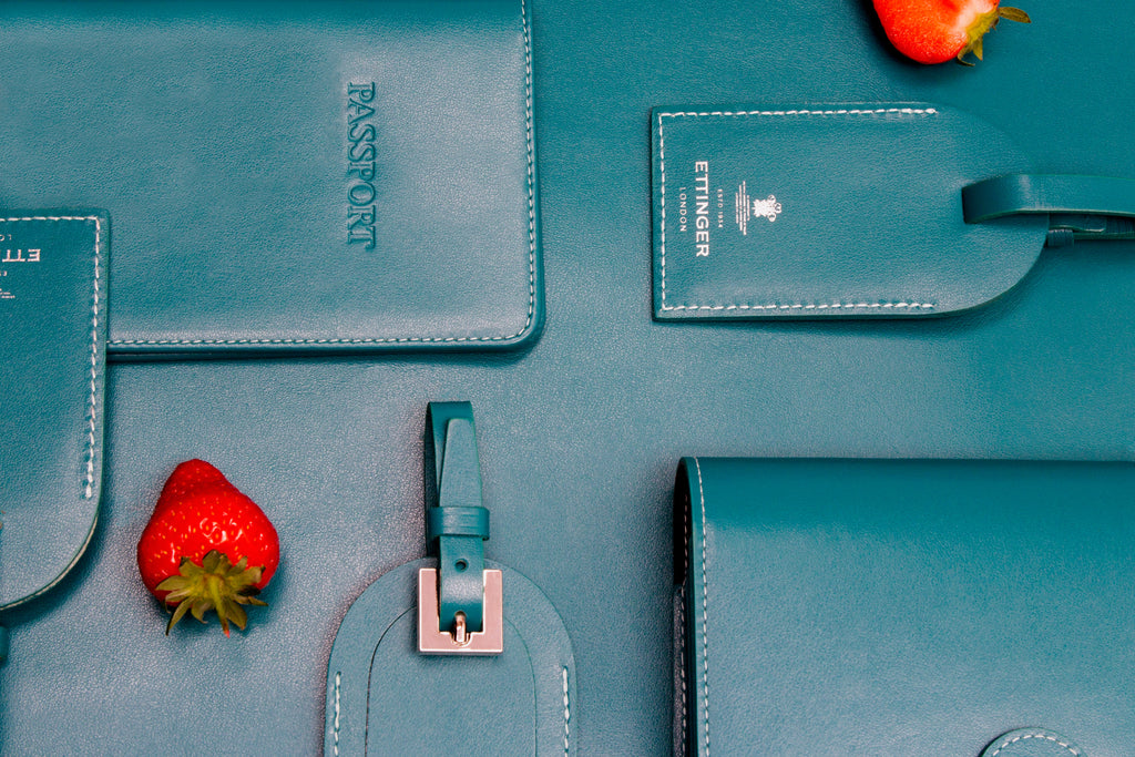 Ettinger's Luggage Tag and Passport Case in Turquoise