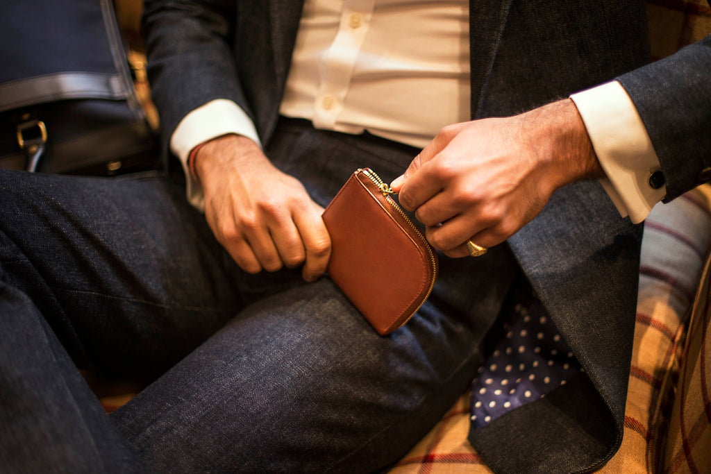 Ettinger Half-Zip Wallet with Key Strap in Tan